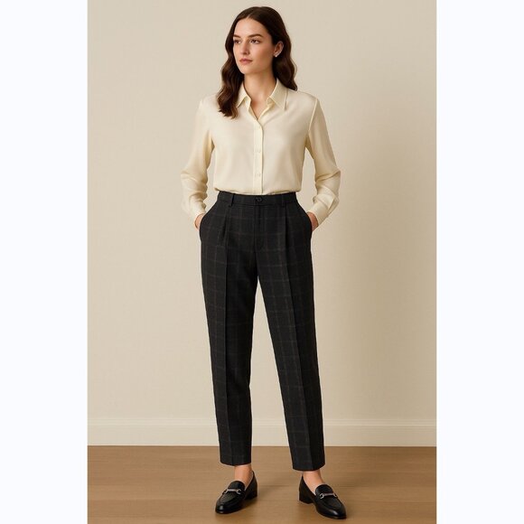 Vintage Talbots Women’s Size 10 Wool Blend Plaid Pants Black Gray Check Pleated - Picture 1 of 12